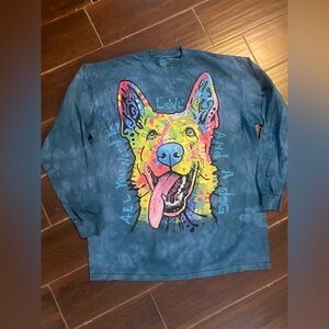 The Mountain Blue Women's Dog Graphic Long Sleeve Shirt Size Large